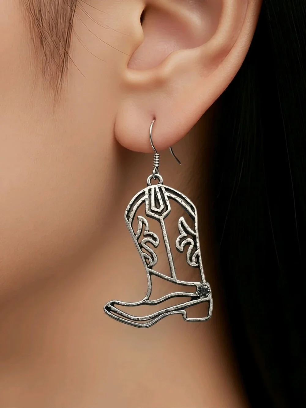 Silver Cowboy Boot Earrings Western Cowgirl Nashville Jewelry Rodeo Honky Tonk